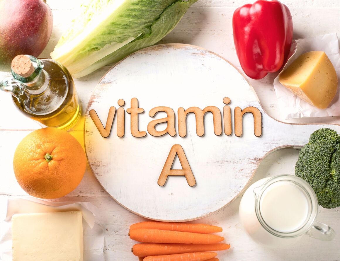 Verschiedene Lebensmittel mit Vitamin A